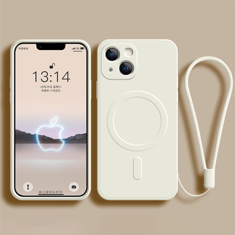 Силиконовый чехол для телефона с ремешком на запястье для iPhone 15 14 13 Pro Max 12 11 X XR XS 7 8 Plus SE для Magsafe, магнитный чехол для беспроводной зарядки