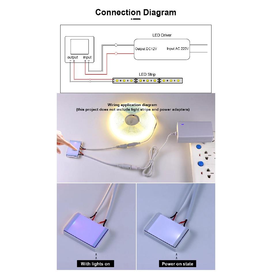 12V 5A LED Dimmer Switch Capacitive CCT Adjustable Touch Sensor Switch For Bathroom Mirror Light Backlight Decoration