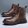 Men's Winter Leather Martin Boots: Trendy High-Top with Thick Sole, Retro British Style, Plus Velvet.
