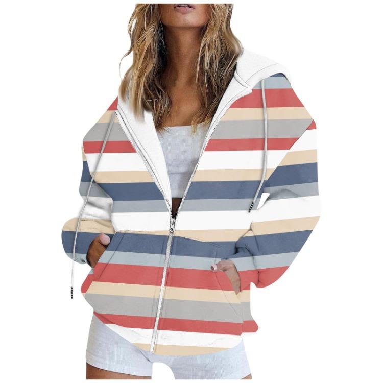 Women Fashion Casual Hoodie Coat Long Sleeve Zipper Sweatshirt Printed Cardigan Jacket Pocket Autumn Winter