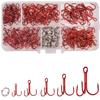 200Pcs Fishing Treble Hooks Kit High Carbon Steel Red Treble Fishing Hooks with Split Rings for Catfish Saltwater Freshwater