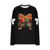 Ladies' Christmas Printed Bow Round Neck Long Sleeved Loose Pullover Sweater Sweatshirt Top