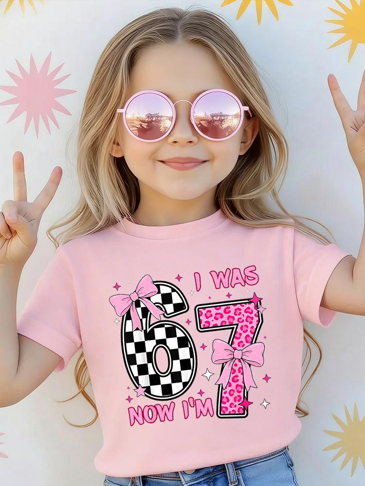 I Was 6 Now I'm 7 Printed Summer Boys and Girls Fashion Comfortable Breathable Short Sleeve Top