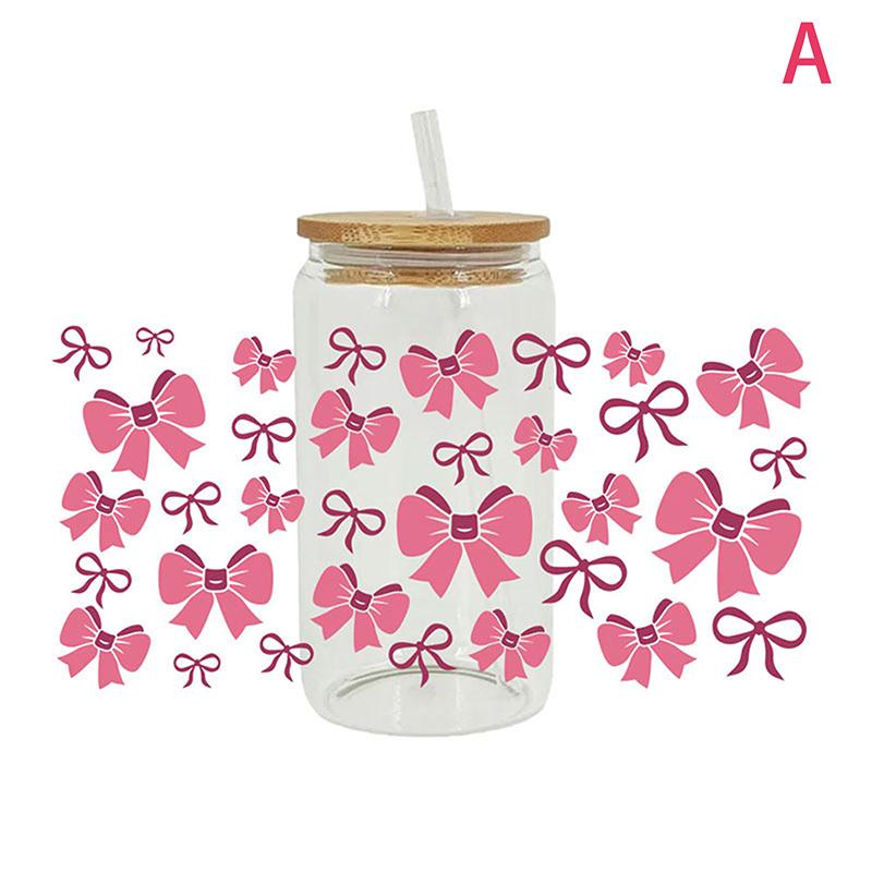 Flowy Bows Uv Dtf Cup Wrap For 16Oz Beer Glass Can Pretty Love Ribbons Cute Girly Cup Wrap Design Uv Dtf Sticker