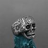 Retro Antique Flower Pattern Skull Metal Ring For Men Stainless Steel Ring Punk Gothic Rock Hiphop Accessories Zircon Gift
