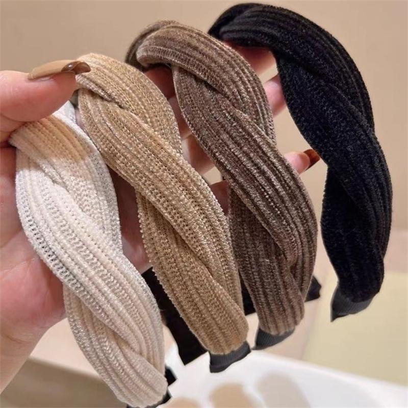 New Simple Wide Side Edge Fabric Hair Band Women Fashion Korean Retro Braided Headband Solid Knot Hoop Girls Hair Accessories