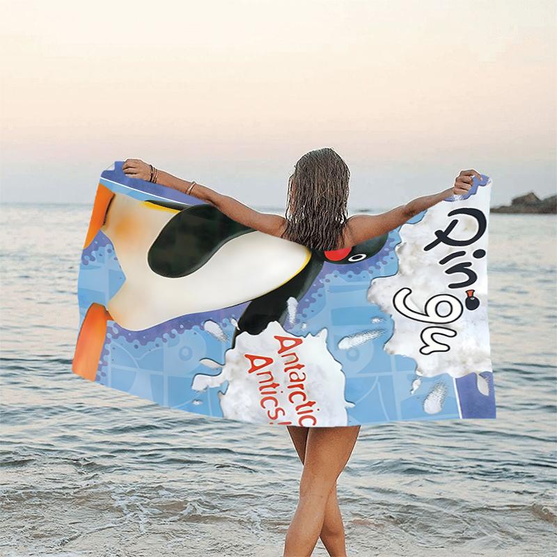 1pc Pingu1 Beach Towel, Beach and Seaside Swimming Pool Equipment, Fashion Pattern, Rectangular, Travel Essentials