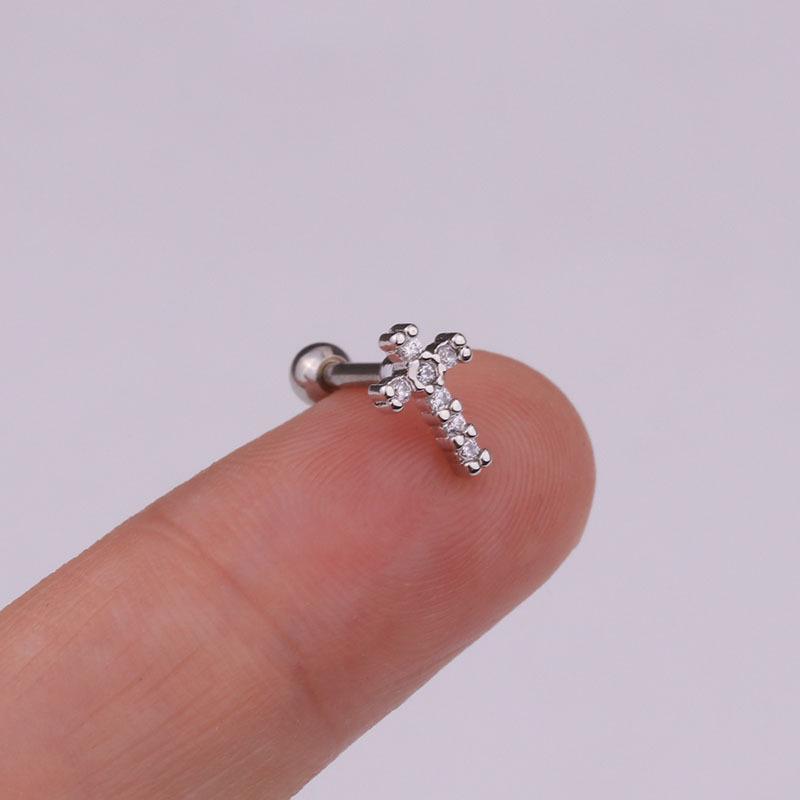 1Pcs Silver Color Zircon Small Cartilage Stud Moon Crown Cross Heart Snowflake Helix Piercing Tragus Stud Earring