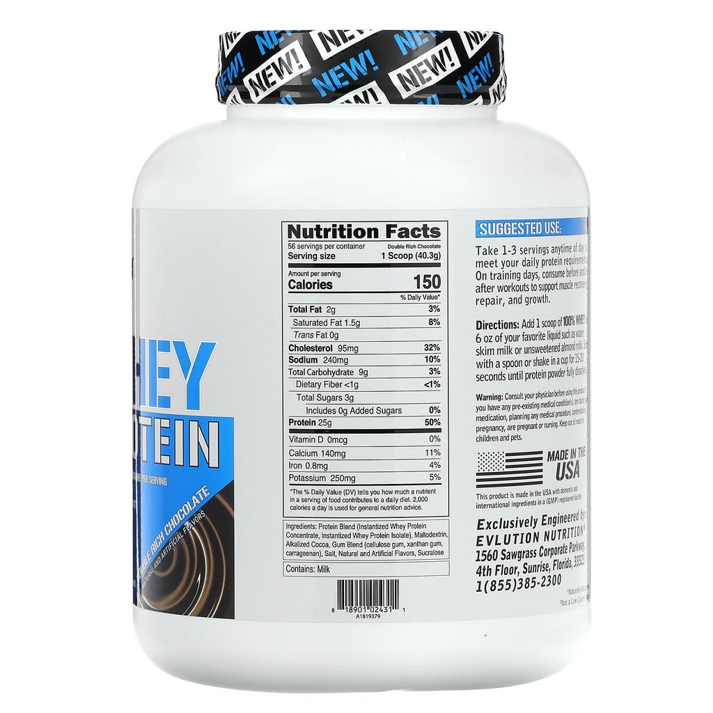 EVLution Nutrition 100% Whey Protein, Double Rich Chocolate, 5 Lbs (2.268 Kg)