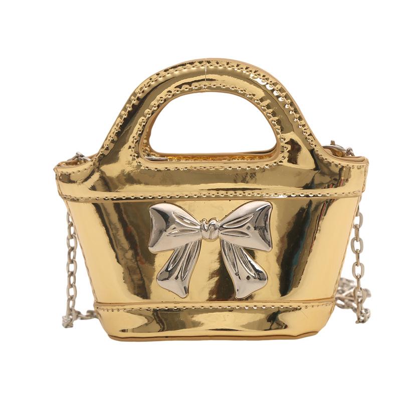 2024 Блестящая лаковая мини-сумка-корзинка через плечо с лазерной цепочкой для детей и женщин