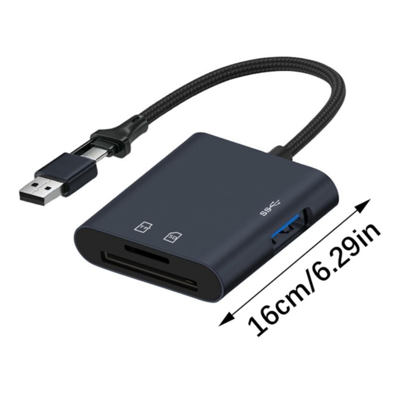 Высокоскоростной USB 3.0 кардридер с двойными разъемами USB A и USB C для карт TF, алюминиевый корпус, драйверы не требуются