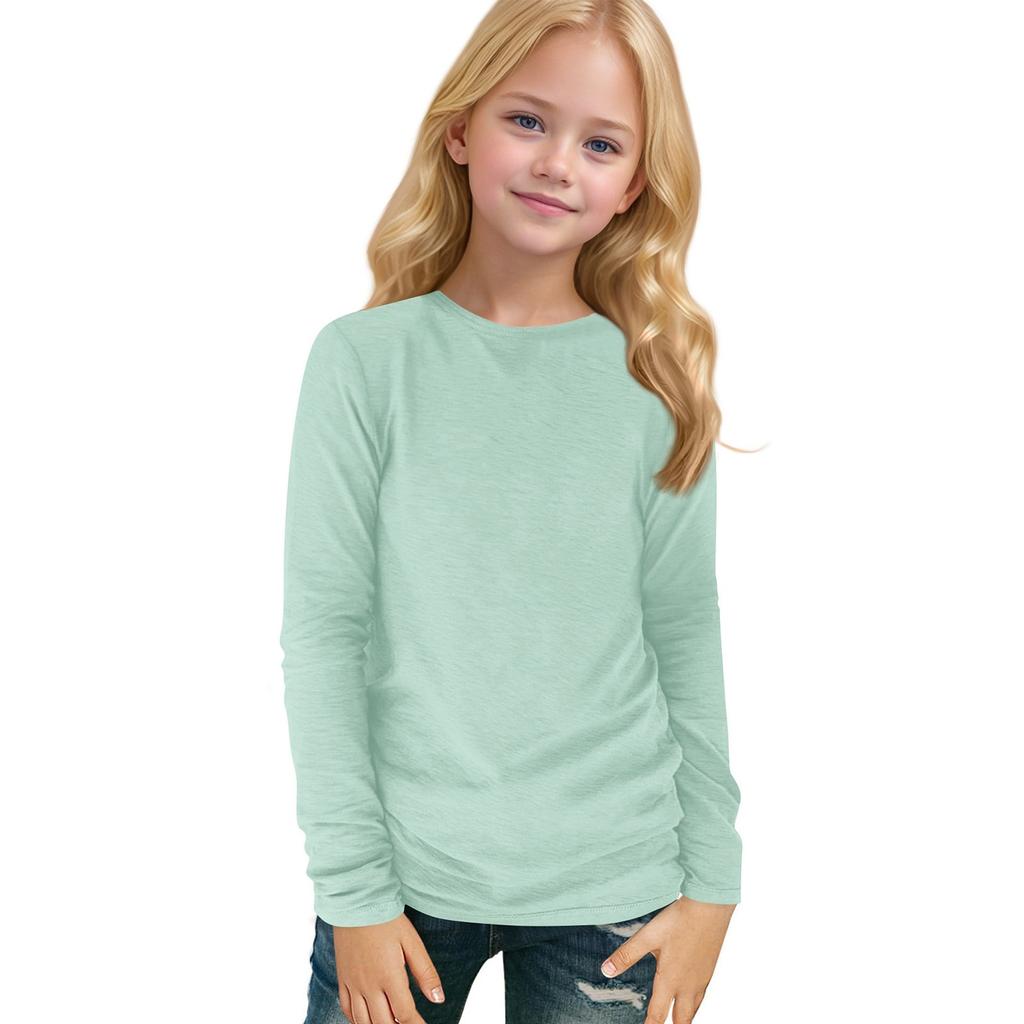 Детский топ с длинными рукавами и круглым вырезом, однотонный, повседневный