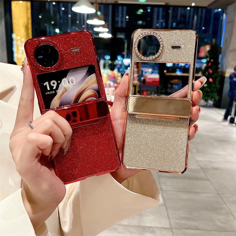 Vivo X Flip Case Full Coverage Protective Cover With Glitter Finish Vegan Leather Shockproof Anti-Scratch Design