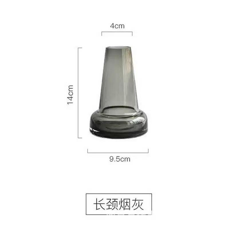 European Style Grey Glass Vase for Office Desk Dry Flower Hydroponic Home Decor Handmade