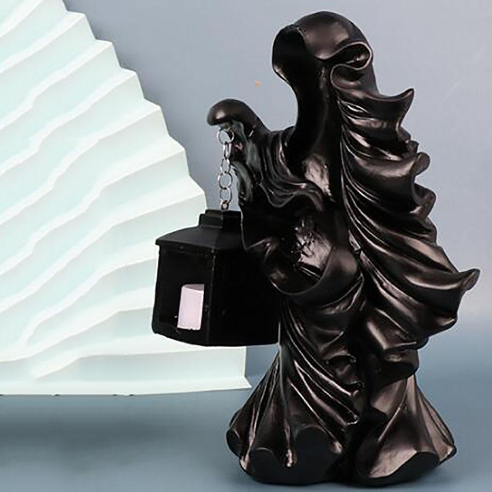 Черная 7,87-дюймовая статуэтка призрака из смолы с фонарем для декора сада и двора
