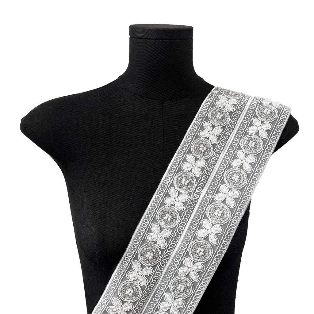 5.5Cm White Handmade Bead Embroidery Barcode Clothing Cuffs Neckline Window Decoration Accessories Lace Accessories