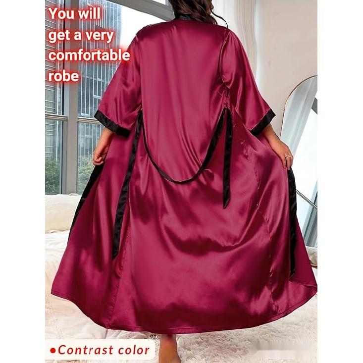 Женский халат на День святого Валентина больших размеров, сексуальный атласный халат, длинная одежда для сна