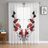 Тюлевые шторы с красными розами и черными листьями для украшения гостиной, современная вуаль, шифоновые шторы для спальни, прозрачная вуаль