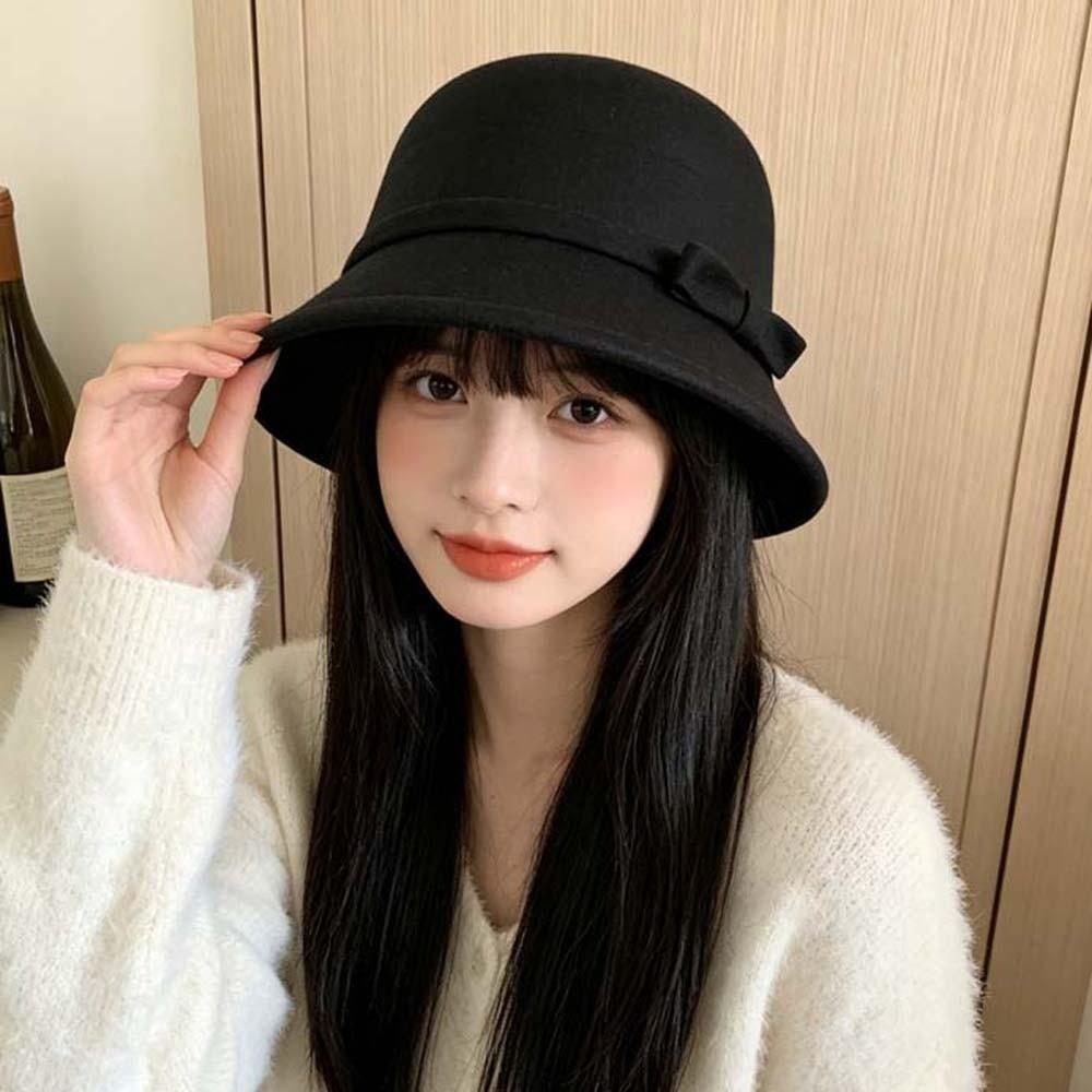 Soft Felt Winter Woolen Hat Warm Fleece Elegant Bucket Hat Vintage Fedora Cap Fashion Ladies