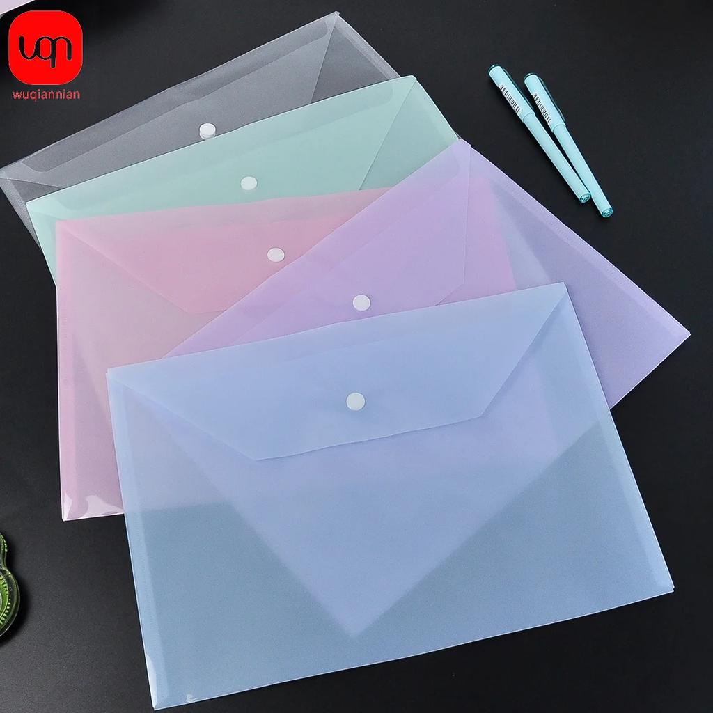 5pcs A4 Plastic Document Folder Clear Document Envelope Folder with Snap Button Storage Folder Organizer for School