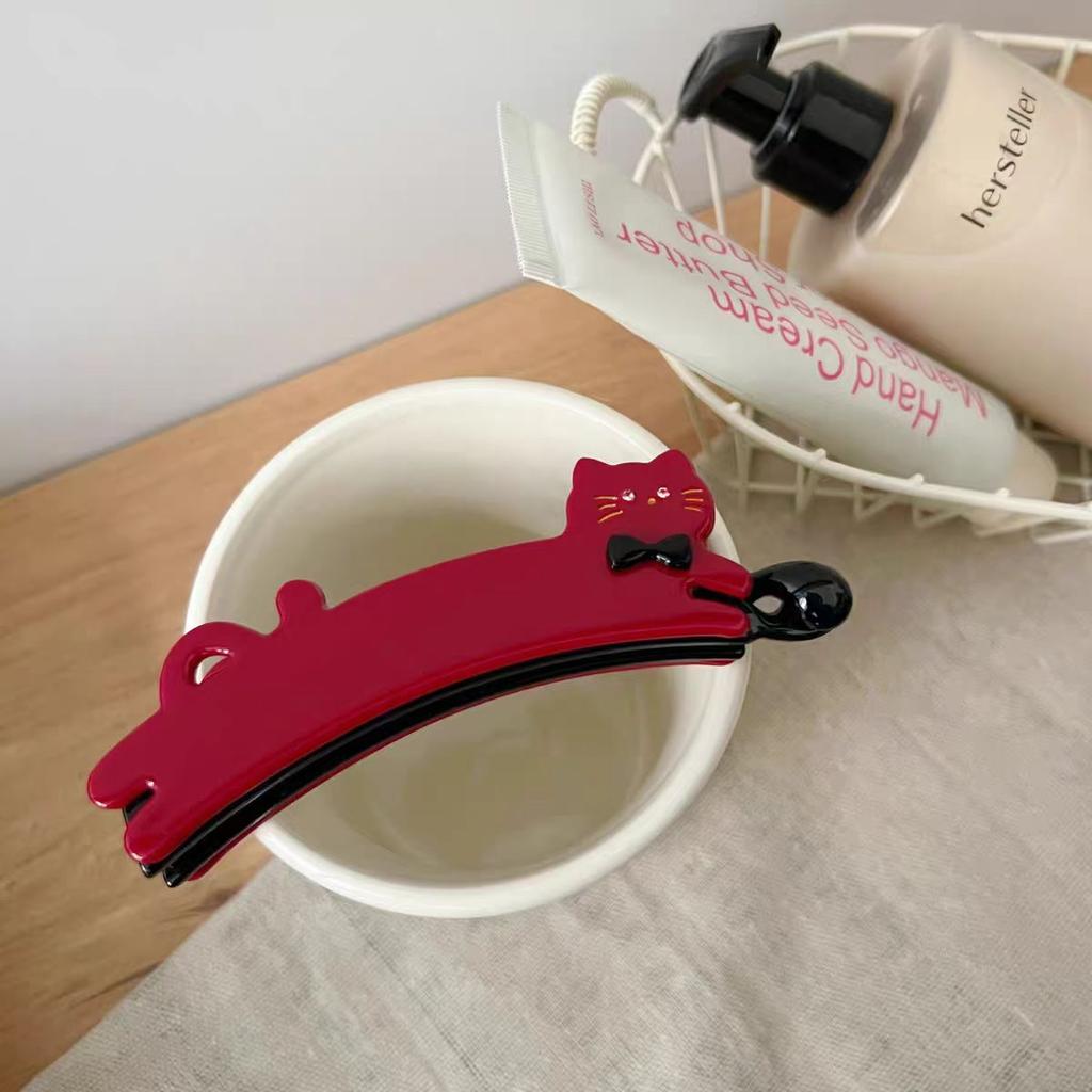 Korean-style cat-shaped acetate hair clip for women, back-of-the-head vertical clip, ponytail hairpin, high-end look banana clip