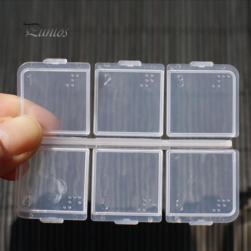 Пустой прозрачный шрифт Брайля, 6 ячеек, таблетки, лекарства, чехол для хранения лекарств, пластиковая коробка, портативный