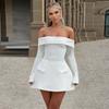Women's Backless Off-Shoulder Long Sleeve A-Line Dress - Autumn European & American Fashion
