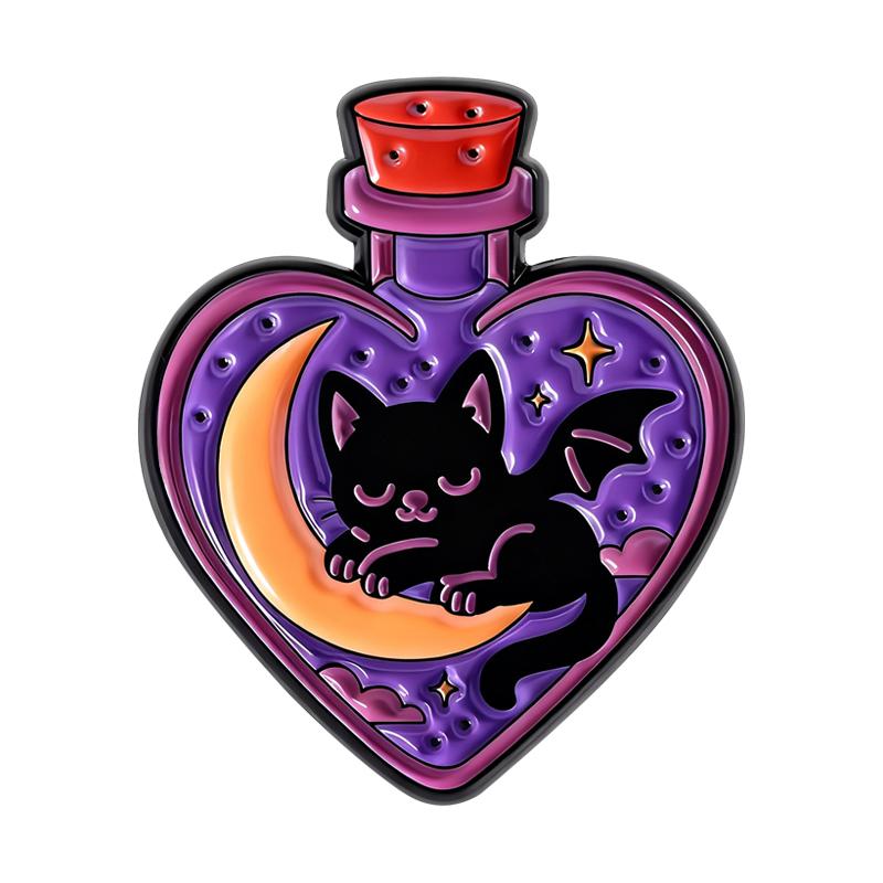 Эмалевые значки «Черный кот — летучая мышь», броши «Бутылочка с волшебным зельем ведьмы», значки на лацкан, мультяшные панк-украшения, подарок для детей, друзей