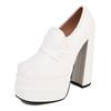 Women High Chunky Heel Platform Loafers Rosy Pink White Microfiber Party Club Lady Slip-on Square Toe British Thick Bottom Pumps