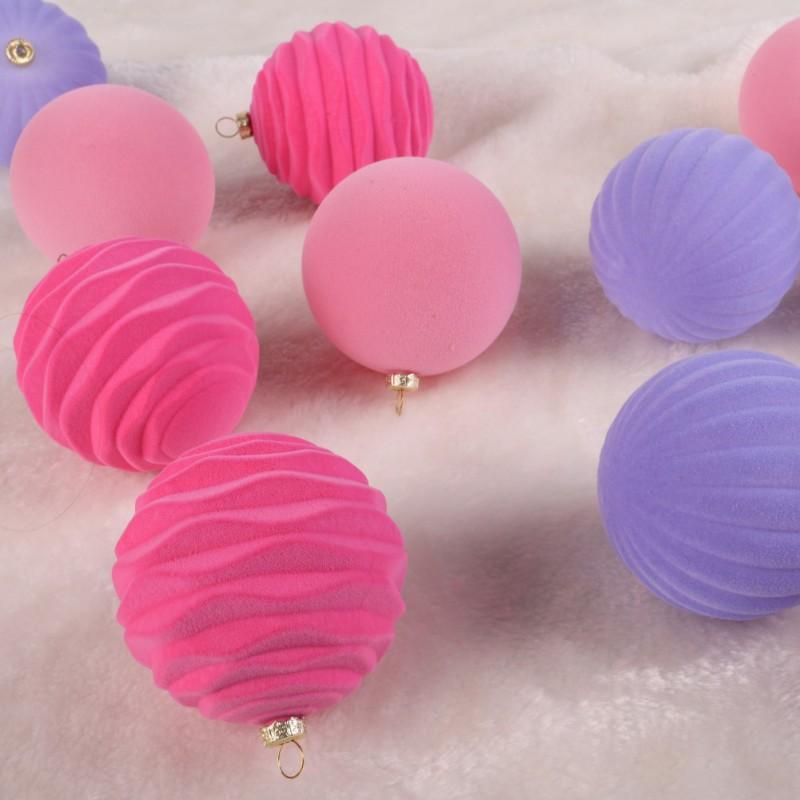 12 шт./кор. Флокированные елочные шары, украшения для рождественской елки, подвесные шары, плюшевые шары, коробка для рождественских праздничных декораций 8 см