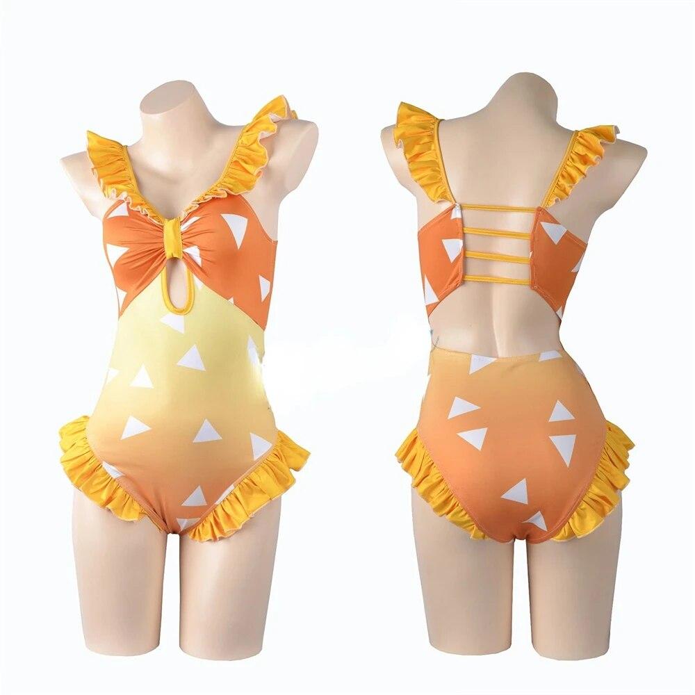 Аниме Demon Slayer Agatsuma Zenitsu косплей купальник женский Kamado Nezuko Kanroji Mitsuri Shinobu косплей купальники для женщин и девочек