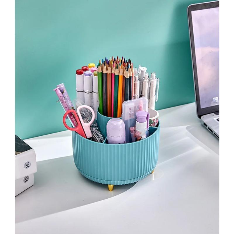 Вращающийся на 360 градусов держатель для ручек, большая емкость, пенал для ручек, пластиковый канцелярский стол, органайзер, коробка, подставка для кистей для макияжа