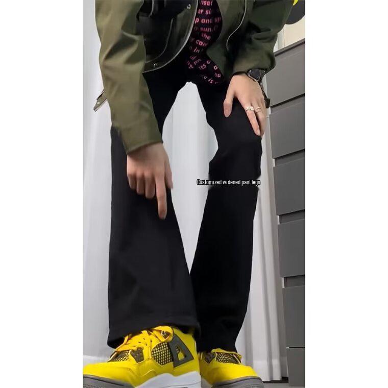 Men's 2024 Loose High-Waist Casual Flared Trousers - Solid Color, Floor-Length Jeans Style