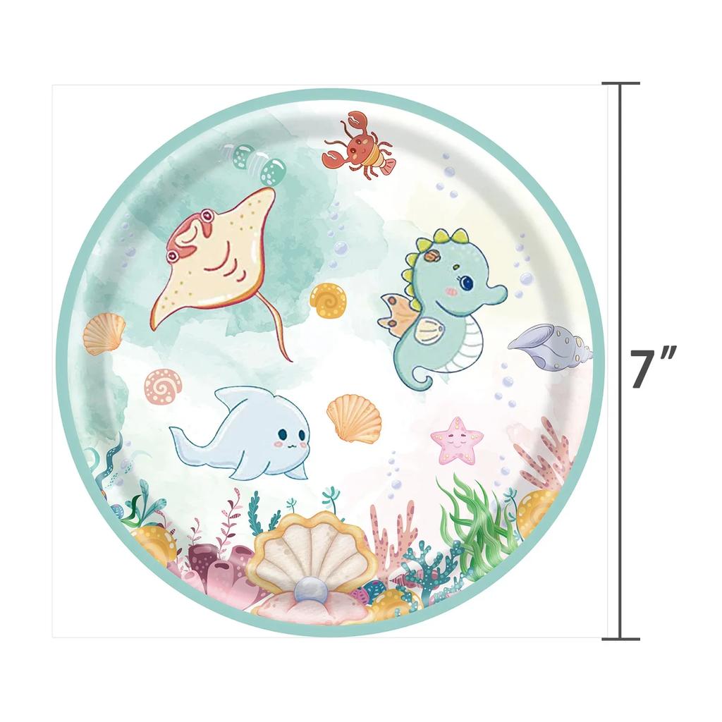 Under The Sea Party Disposable Tableware Sets Ocean Animals Seahorse Jellyfish Paper Dishes Kids Happy Birthday Party Supplies