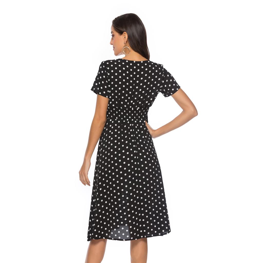 Новейшее женское летнее платье с коротким рукавом и цветочным принтом, платье с v-образным вырезом, шифоновое пляжное платье