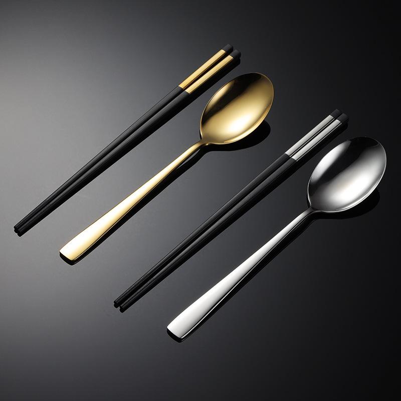 304 Stainless Steel Public Spoon Public Chopsticks Extended Chopsticks Spoon Titanium Plated Hotel Dining Spoon Household Company Gifts