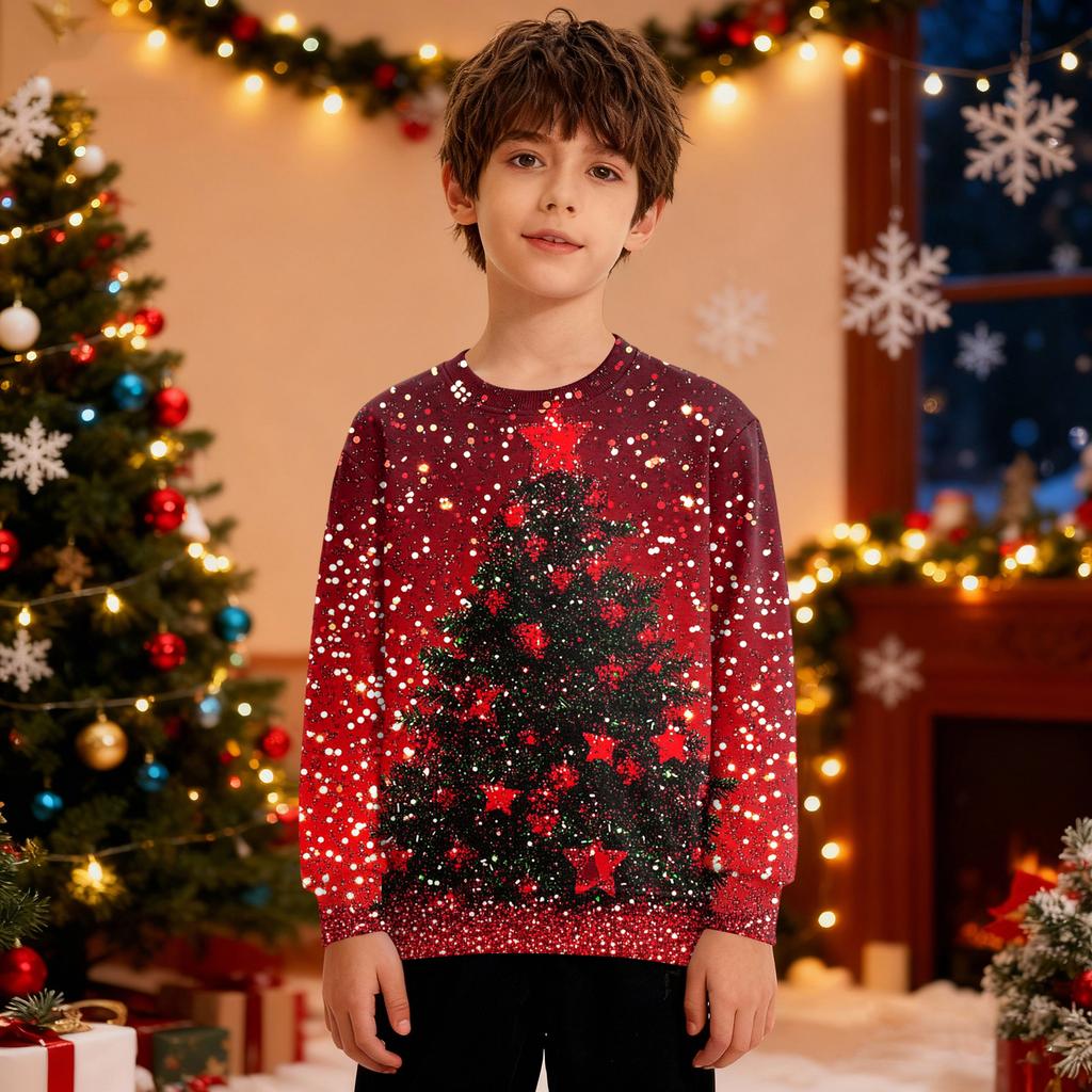 Рождественский свитшот для мальчиков и девочек, уродливая рождественская футболка, свитшот с круглым вырезом, для малышей, с длинным рукавом, пуловер, наряд, топы