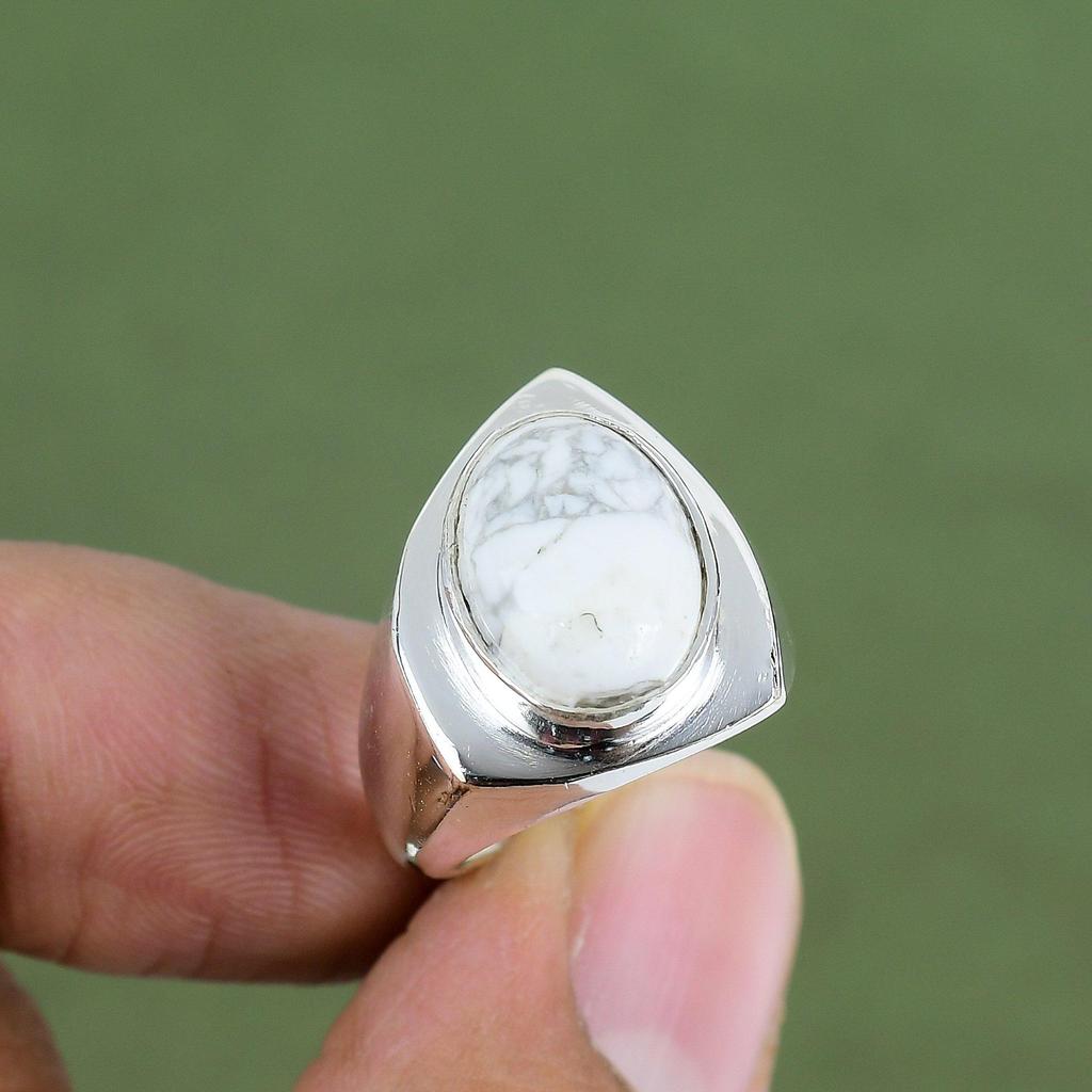 Howlite Ring 925 Sterling Silver Ring Real Gemstone Jewelry Amazing Ring Handmade Brand New Jewelry Anniversary Gifts Available In Ring Size