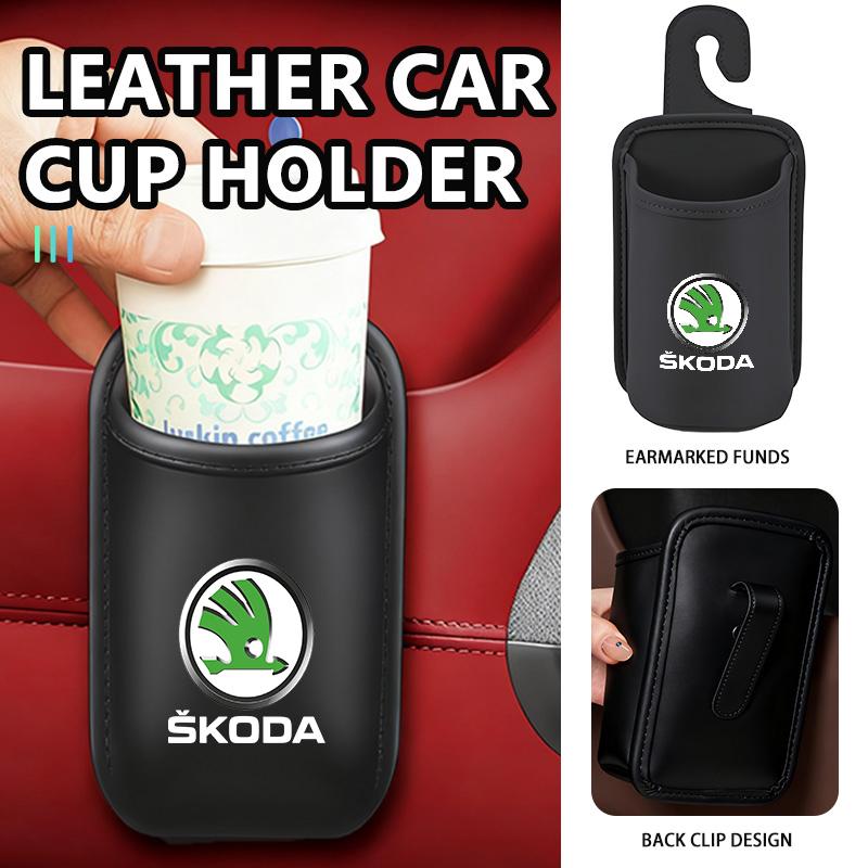 rjhwp8 For Skoda Car Door Water Cup Holder Back Seat Drink Rack Leather Storage Box Octavia A5 A7 RS Fabia Superb Rapid Karoq