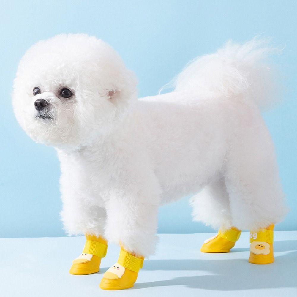 4Pcs/Set Anti Slip Pet Rain Boot Cartoon Foot Cover Portable Dog Shoes  Outdoor