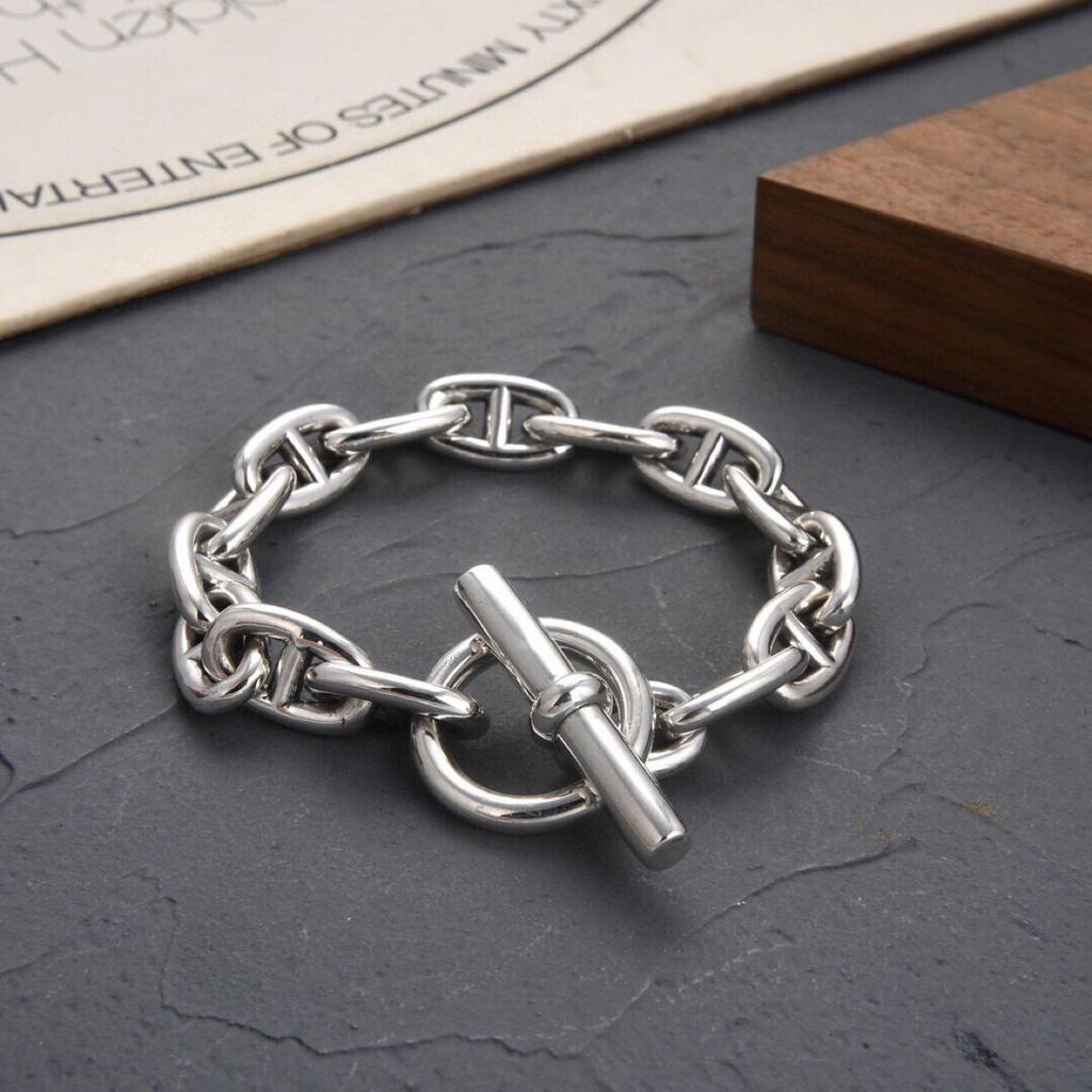 Retro Heavy OT Buckle S925 Silver Unisex Bracelet - Personality and Trendy Jewelry