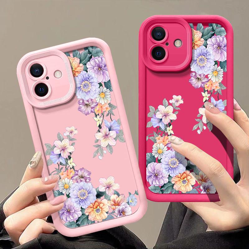 Для iPhone 16 Pro Max 15 Pro 14 Plus 13 12 11 XS 8 7 чехол с цветочным принтом, защита линз, противоударный матовый мягкий чехол для телефона из ТПУ