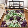 "Stained Glass Style Carpet with Green Leaves and Purple Grapes Design" Suitable for use as an anti-slip for living room bedroom sofas