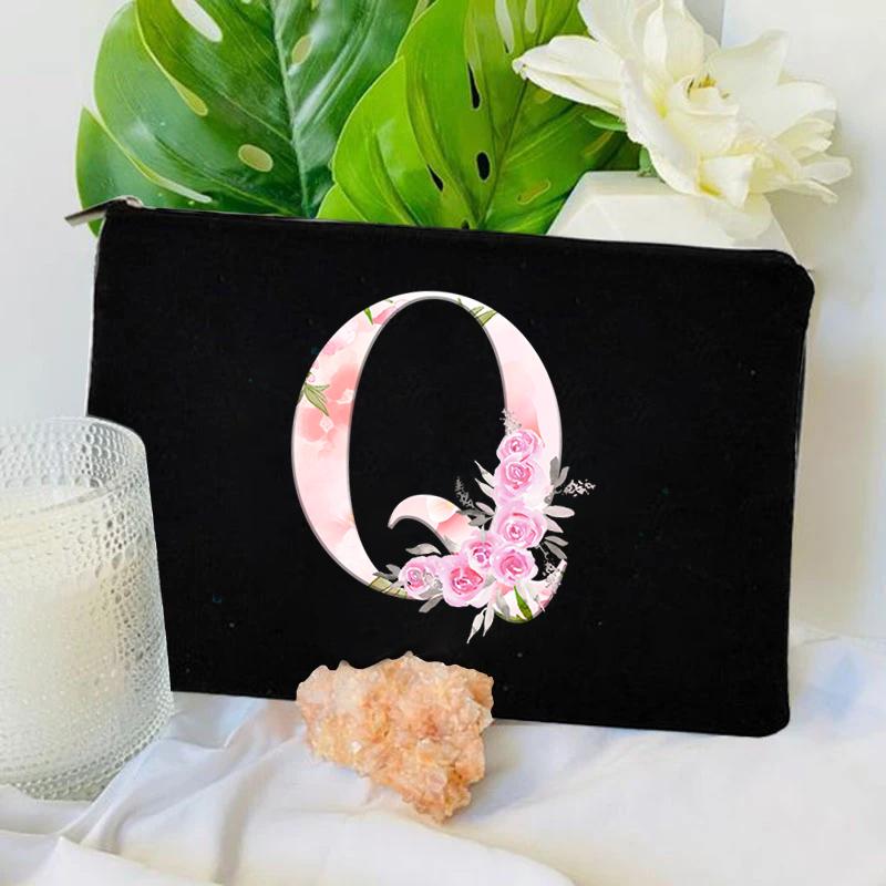 Women Bag Makeup Bag Bridesmaid Makeup Bags Floral Alphabet Print Linen Zipper Pouch Travel Organizer Case Mujer Bolsas Cosmetic