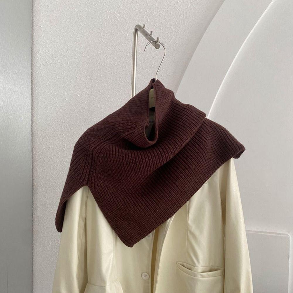High Collar Women Scarf Accessories Solid Color Wraps Knitted Cape Knitted Shawl Female Wool Scarf