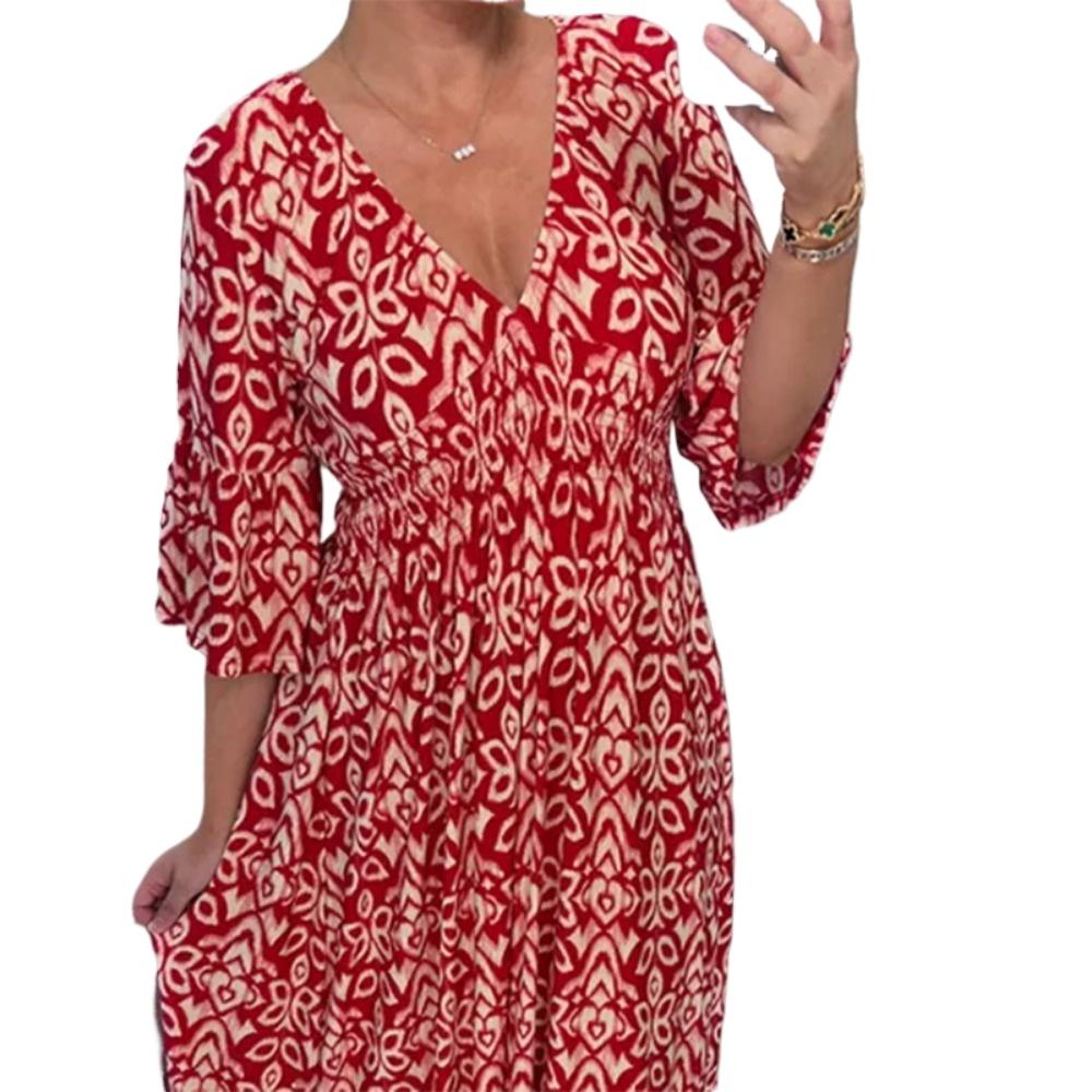HNXC Женская мода Лето Весна с цветочным принтом и рукавом 1/2 с v-образным вырезом повседневные платья