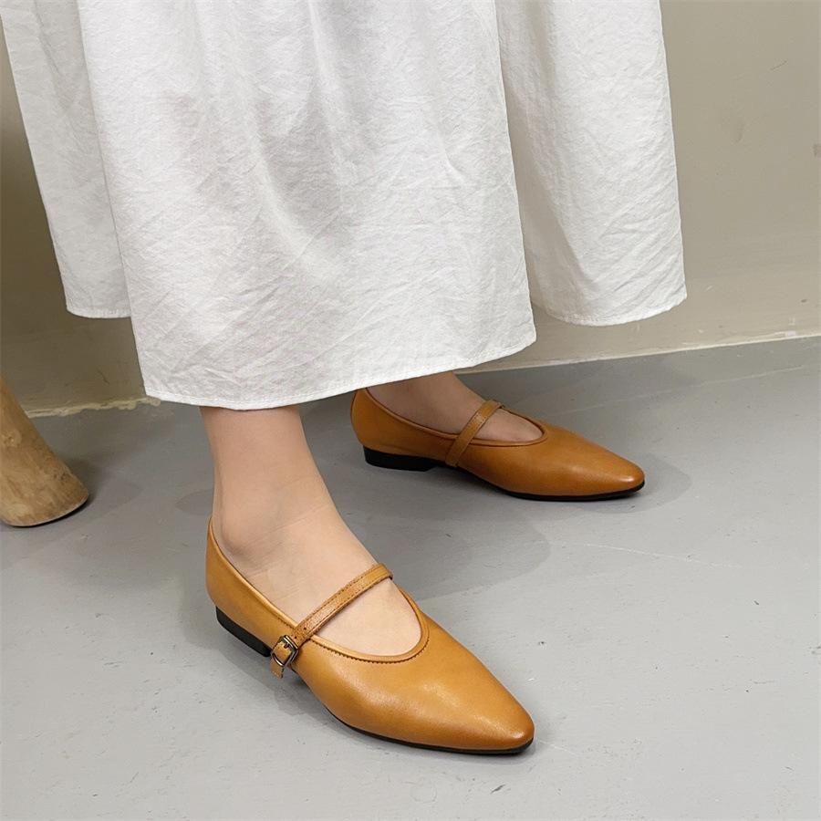 Johnature Туфли на плоской подошве из натуральной кожи с острым носком в стиле ретро, универсальные, из мягкой коровьей кожи, женские