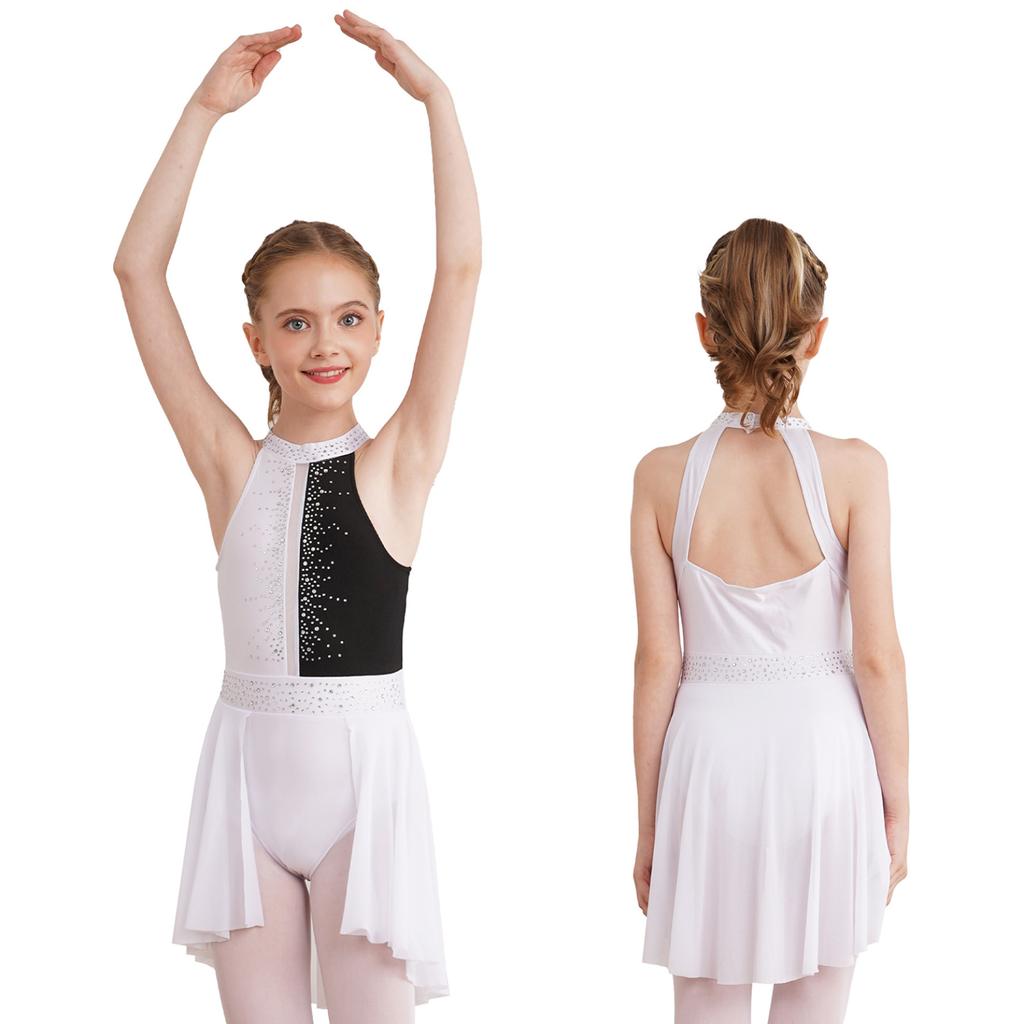 Детский сетчатый танцевальный купальник с открытой спиной для катания на коньках, балета, танца, гимнастики, сценического танцевального костюма для соревнований