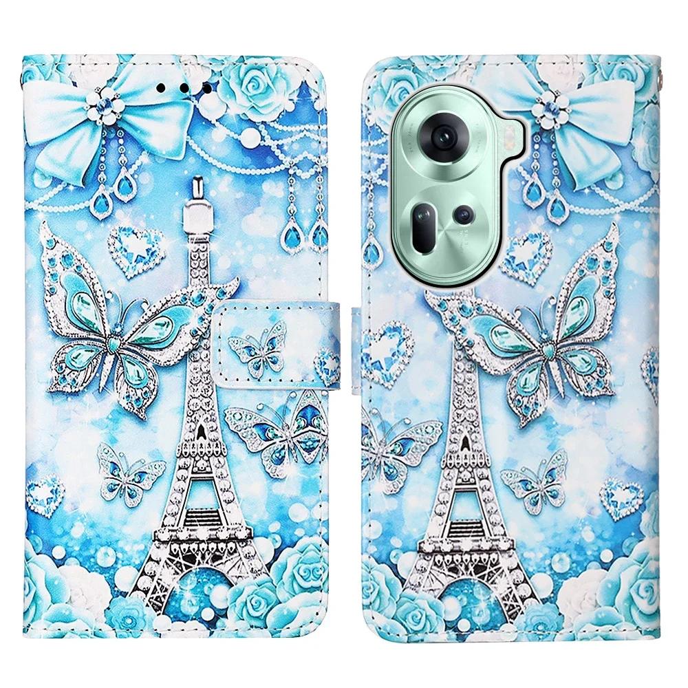 Кожаный чехол-кошелек для OPPO A40 A60 A80 Reno 13 12 12F 12FS 9A 8T Find X8 X6 Pro X5 Lite A17 A52 A58 A78 A98 K12X Расписная обложка
