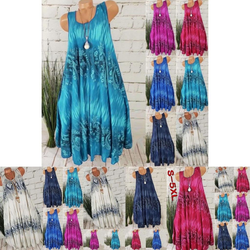 Удобное женское летнее миди-платье без рукавов с цветочным принтом большого размера для повседневной пляжной носки